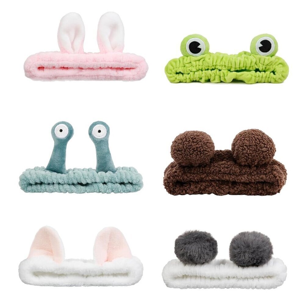 Animal Ear Spa Headbands 6 Pack Soft Fuzzy Hair Accessories for Women Girls